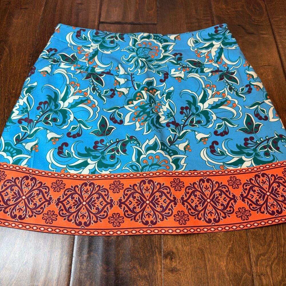 Lady Hagen Scarf Print Golf Skort Blue Orange size 2 Preppy Mosaic Athleisure - Picture 6 of 8